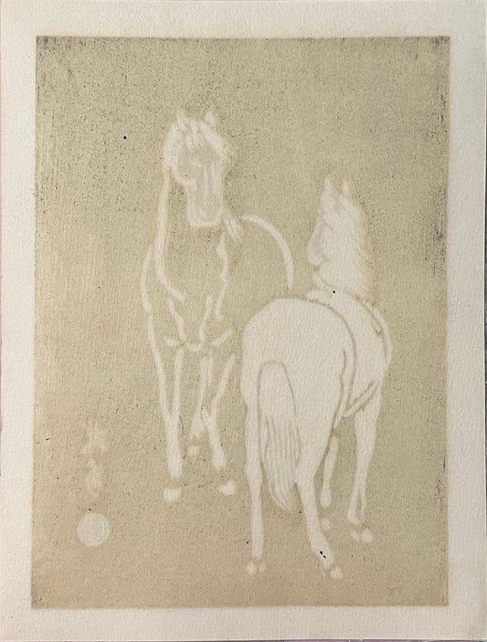 PFA10 "Mare and Stallion" Wood Block Print, 1952