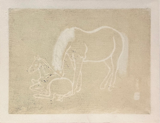 PFA10 "Mother and Foal" Wood Block Print, 1952