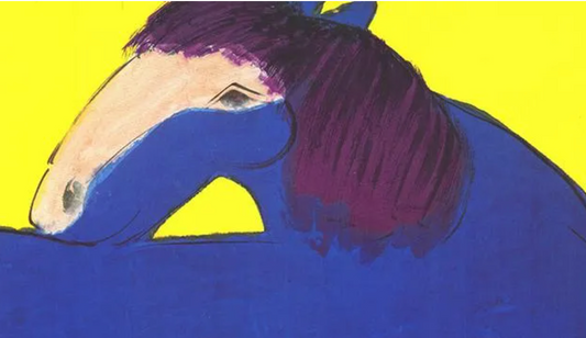 HUGE Walasse Ting Exhibit Poster with "Blue Horse" - 1990