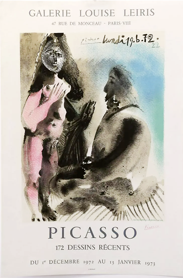 P02 - Art Exhibit Poster - Original Signed Pablo Picasso Lithograph for Galerie Louise Leiris, Paris - 1972 (Mourlot print)