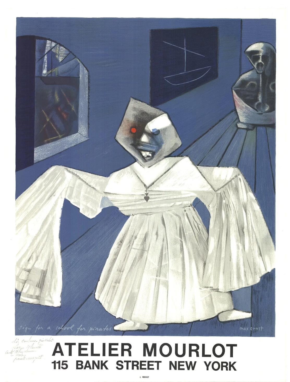 P06 - Art Exhibit Poster - Max Ernst - "Sign for a School for Pirates" - 1970 Lithograph (Mourlot print)