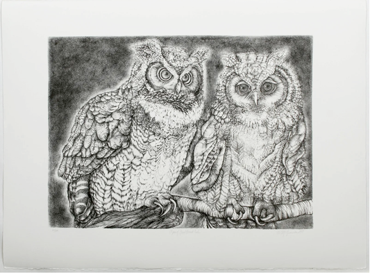 PFA11 - "Great Horned Owls" Lithograph by Christine McGinnis, Printed by David Lynch