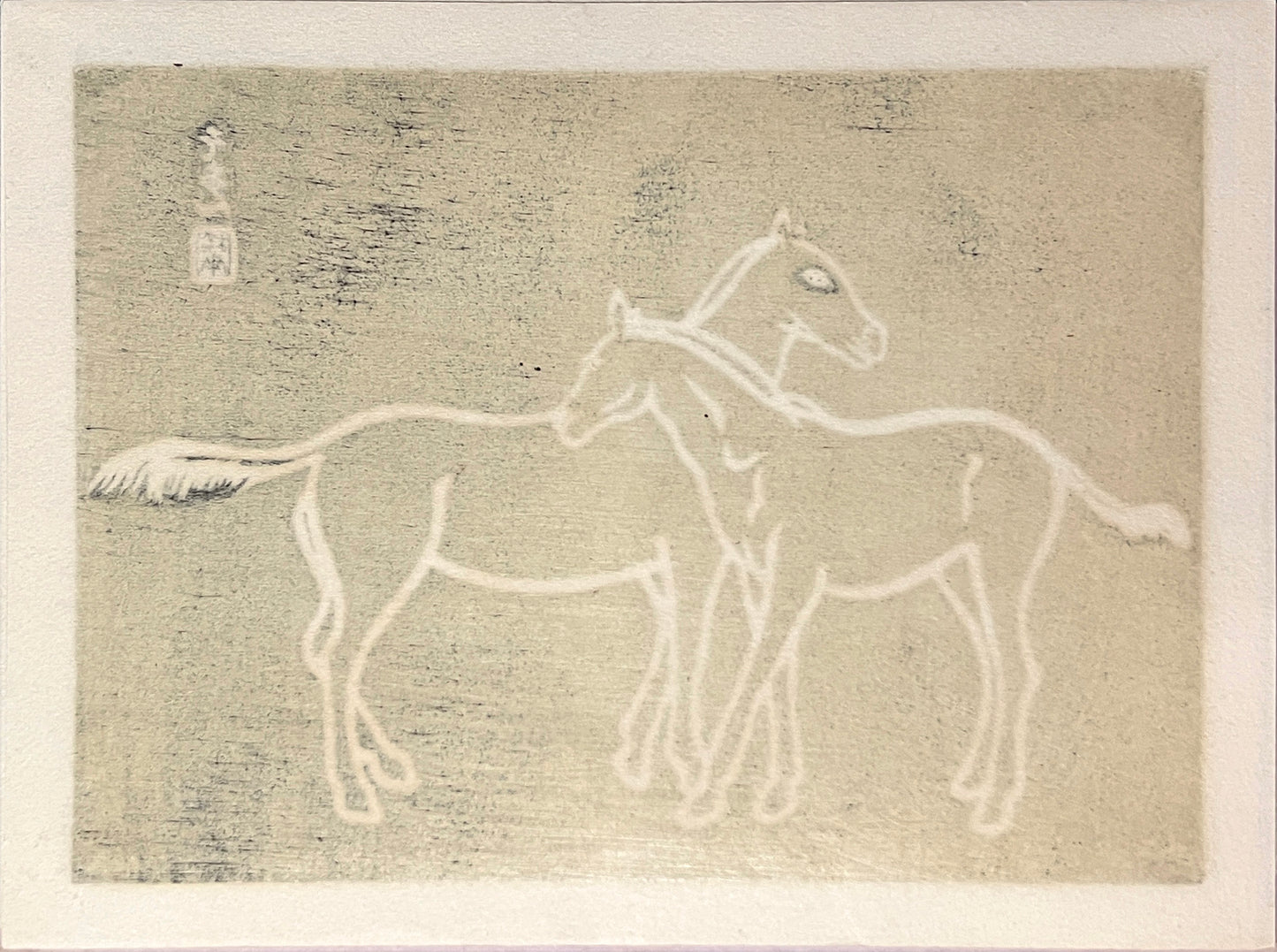 PFA10 "Mother and Colt" from 'Horses, White on Black' Wood Block set of 6