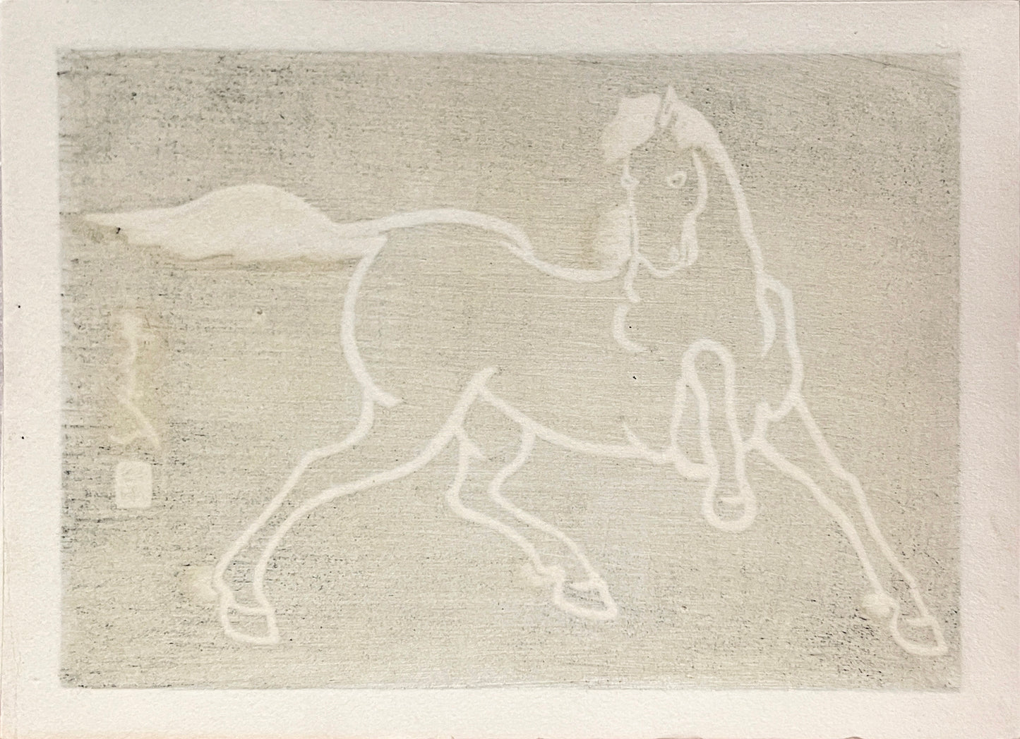 PFA10 "Lively Horse" from 'Horses, White on Black' Wood Block Print set of 6, 1952