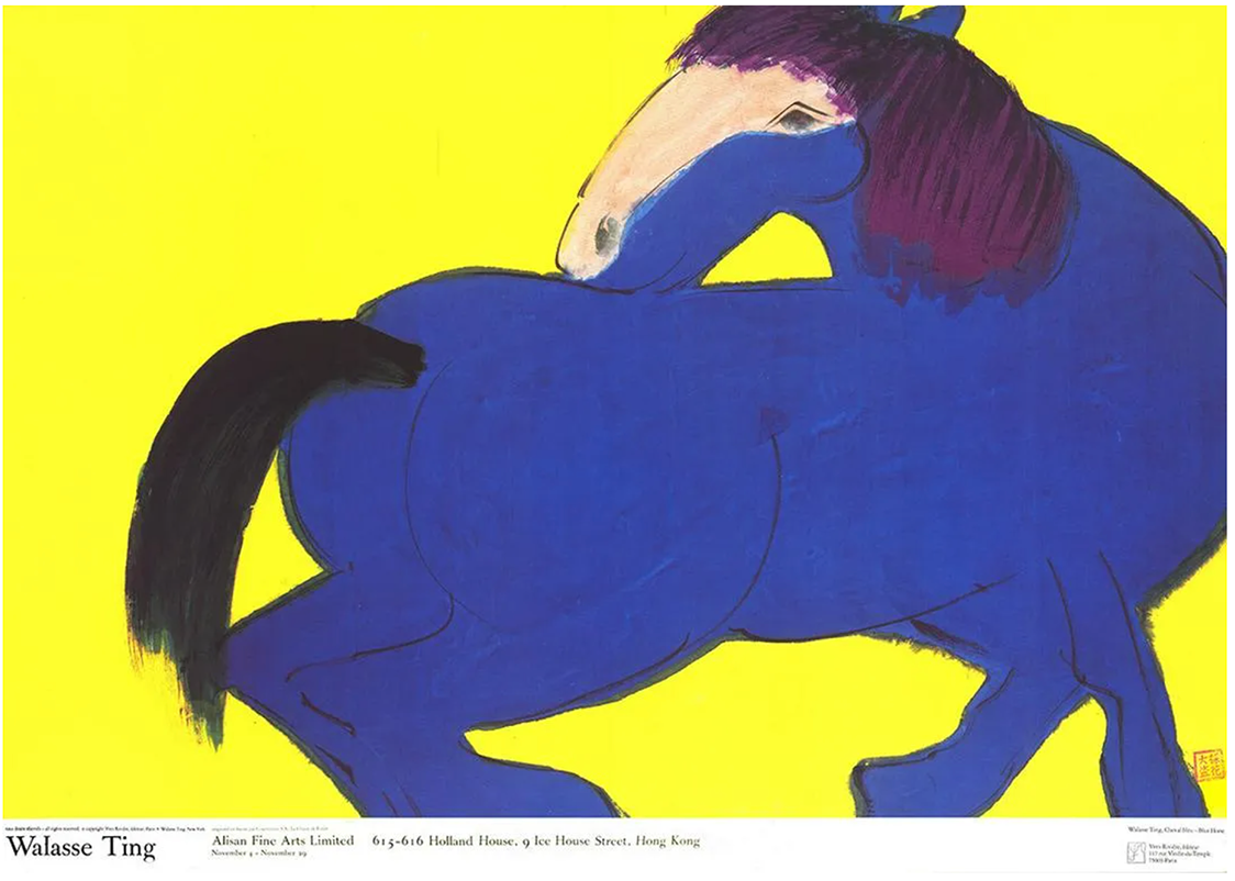 HUGE Walasse Ting Exhibit Poster with "Blue Horse" - 1990