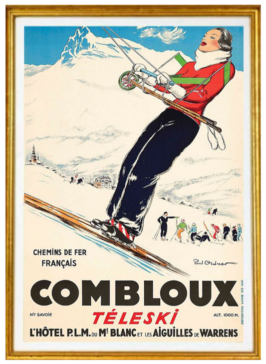 PET15 - Vintage Ski Travel Poster - "Combloux, Teleski" by  Paul Ordner