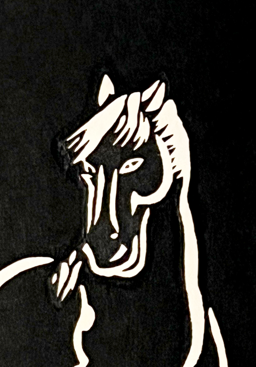 PFA10 "Mare and Stallion" from 'Horses, White on Black' Wood Block set of 6