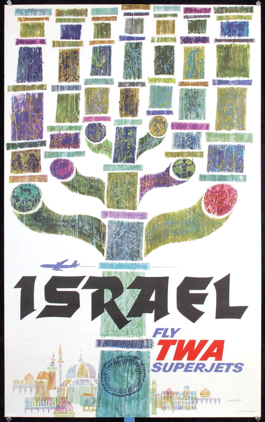 PET06 - RARE Original "Fly TWA Superjets, Israel" Travel Poster (ca. 1960) - by David Klein