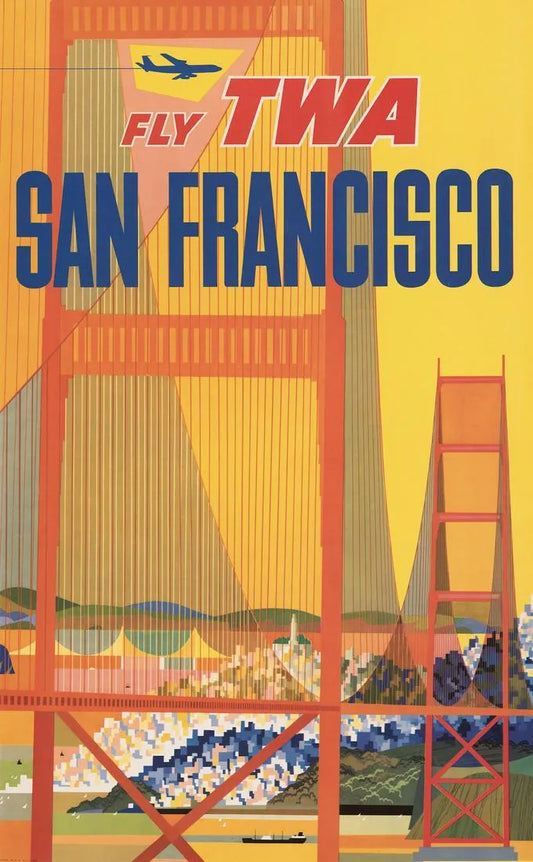 SOLD - Vintage Travel Poster "Fly TWA / San Francisco" 1960s. Designed by David Klein