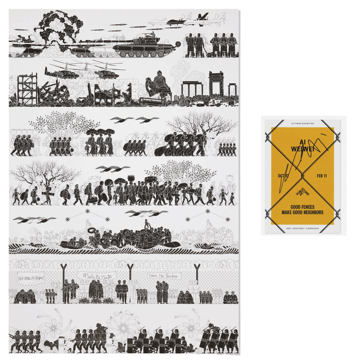 Ai Weiwei "Odyssey" 2017 - Exhibit Poster with Hand-Signed Postcard