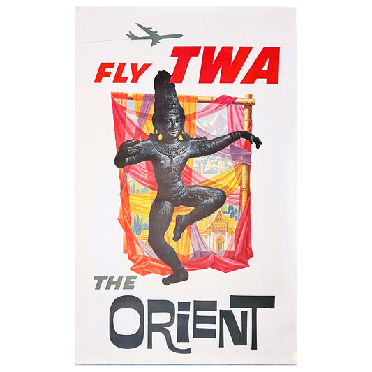 PET07 - RARE Vintage Travel Poster "Fly TWA / The Orient" 1960s. Designed by David Klein