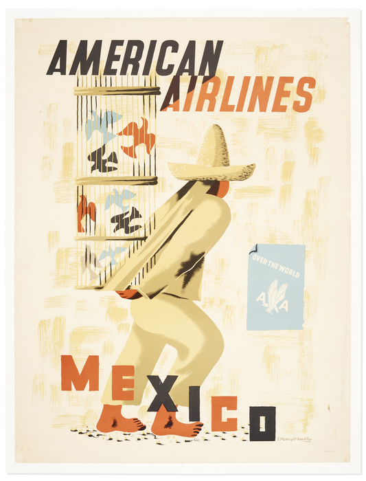 PET10 - Rare Vintage large American Airlines travel poster Mexico. 1950. Art by EM Kauffer