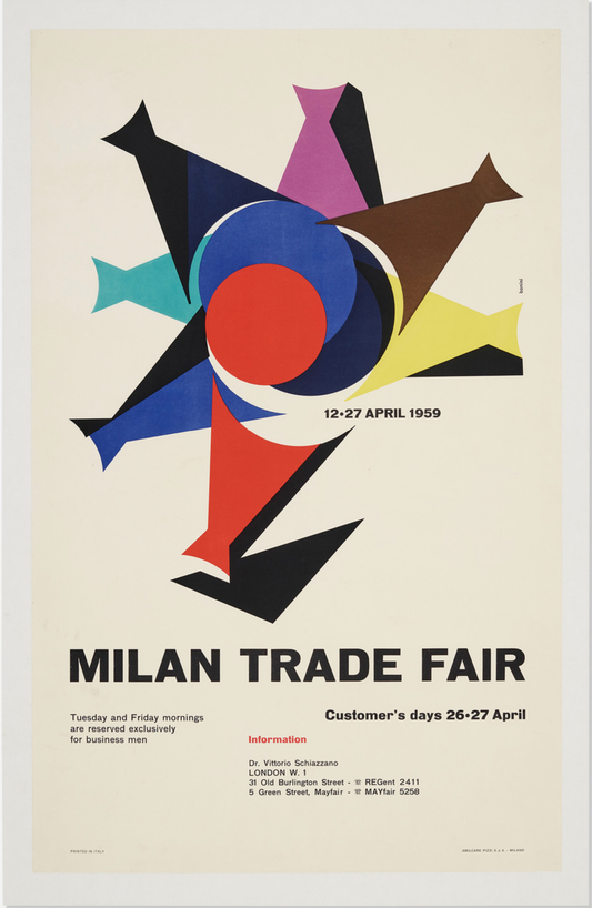 PET04 - RARE Vintage 1959 Milan Trade Fair Event Poster - Ezio Bonini design