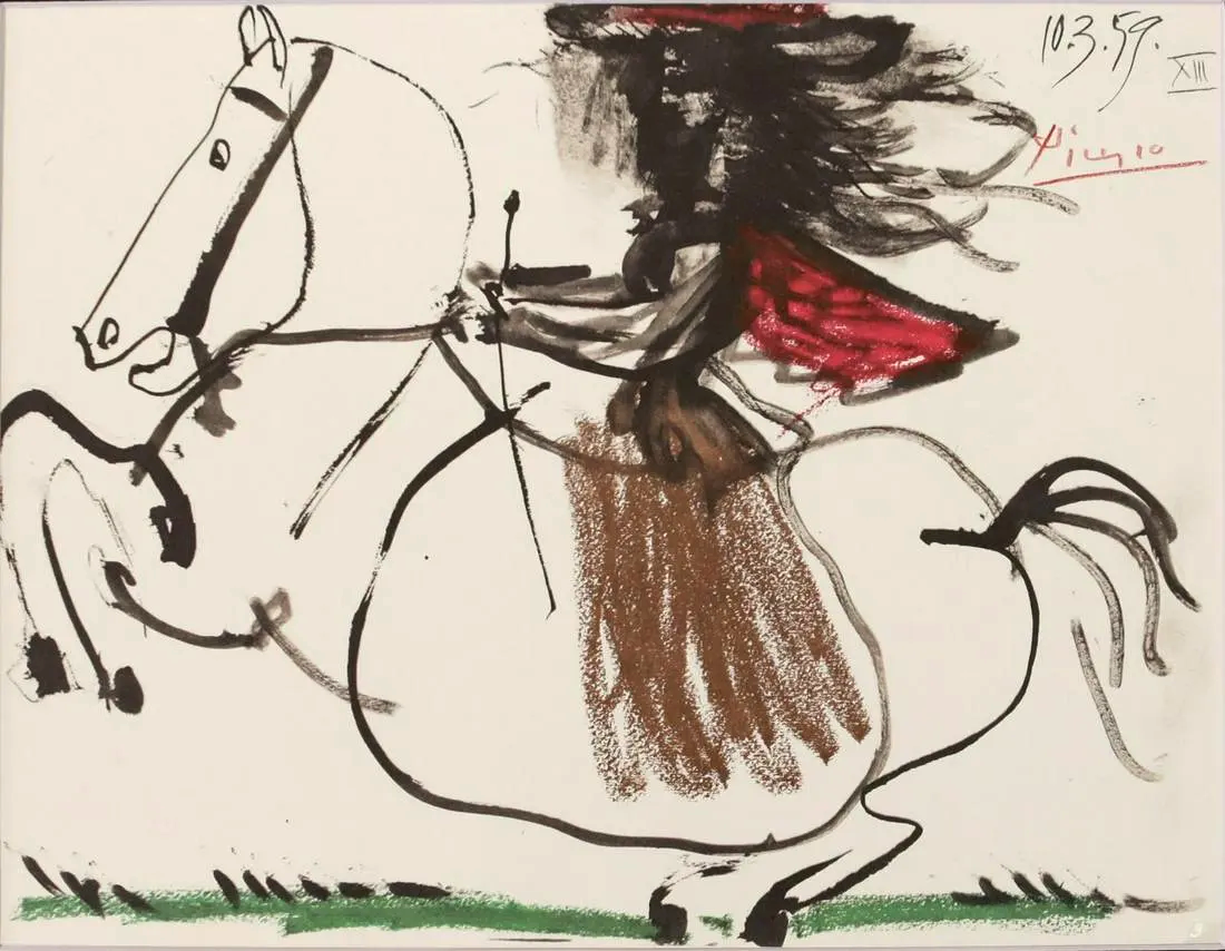 PFA01 -  VERY RARE Signed Pablo Picasso offset lithograph from "Toros y Toreros" in colors. 1961  (Mourlot print)