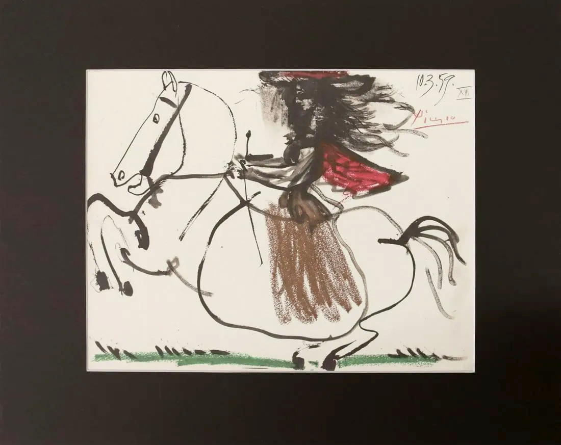 PFA01 -  VERY RARE Signed Pablo Picasso offset lithograph from "Toros y Toreros" in colors. 1961  (Mourlot print)